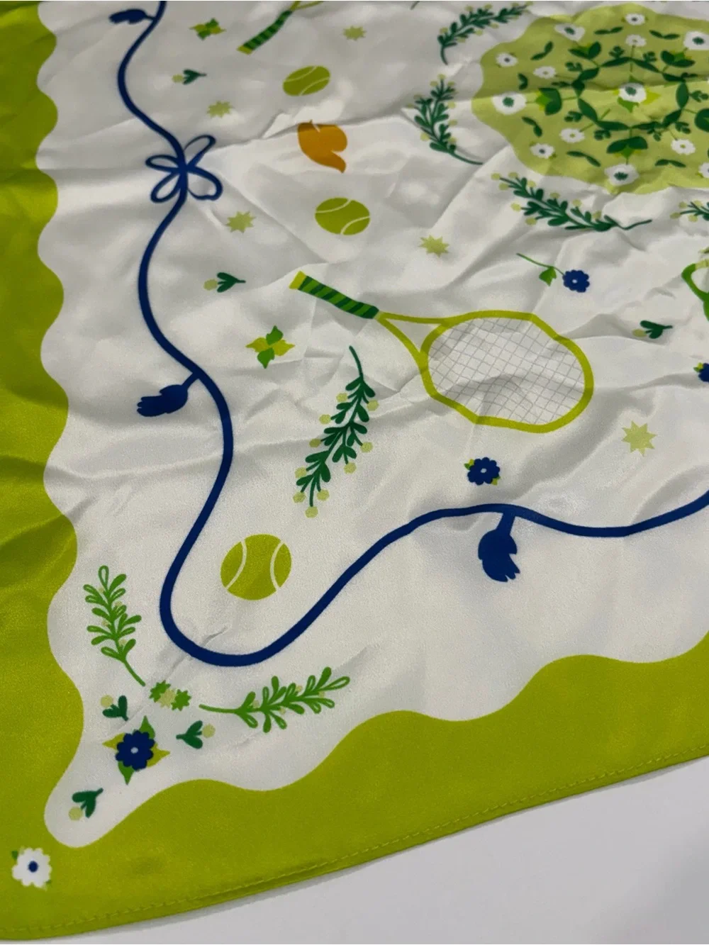 Tennis-themed Silk Scarf in Lime & Navy